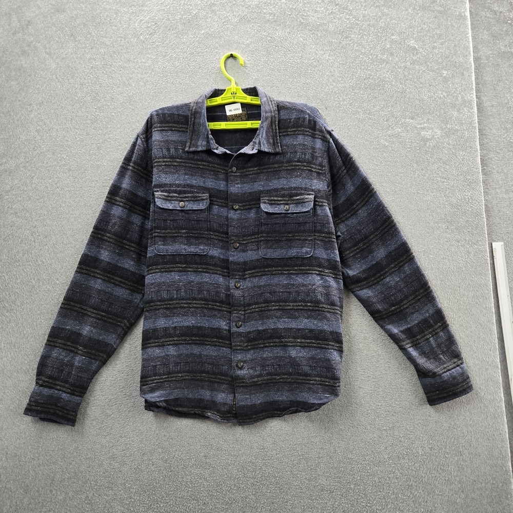 Lucky Brand Men Button Up Shirt XL/TG Gray Striped Western Work Flannel